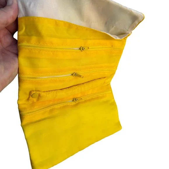 Vintage Gold Silk Brocade Embroidered Jewelry Roll Organizer Travel Case Yellow - Picture 4 of 5